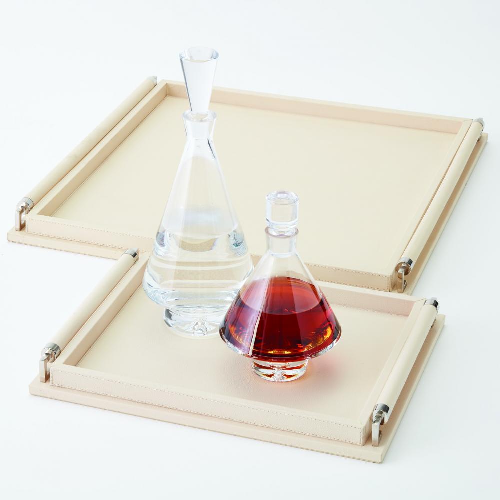 Wrapped Handle Tray-Ivory Leather-Sm