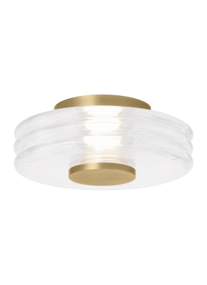 Kelly Wearstler Laurel 1-light dimmable LED small flush with natural brass finish and crystal shade