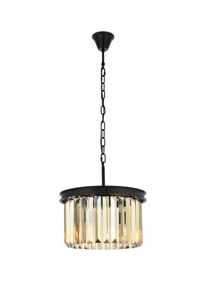 Sydney 3 Light Matte Black Pendant Golden Teak (Smoky) Royal Cut Crystal