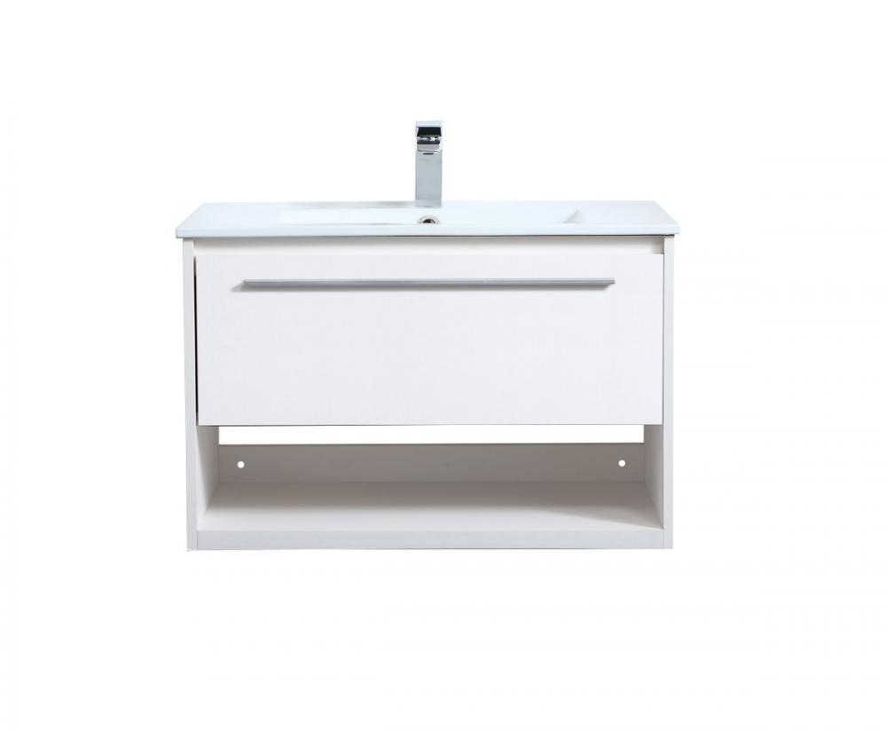 30 Inch Single Bathroom Floating Vanity in White