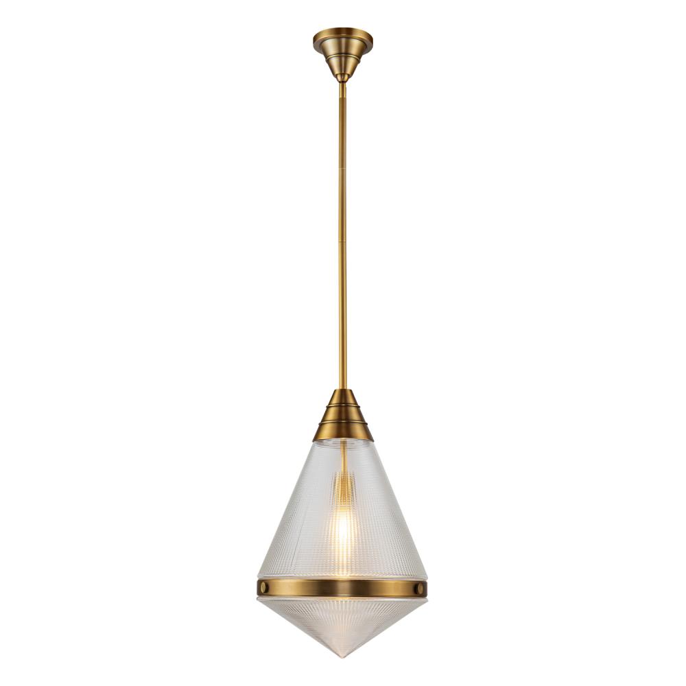 Willard 22-in Vintage Brass/Prismatic Glass 1 Light Pendant