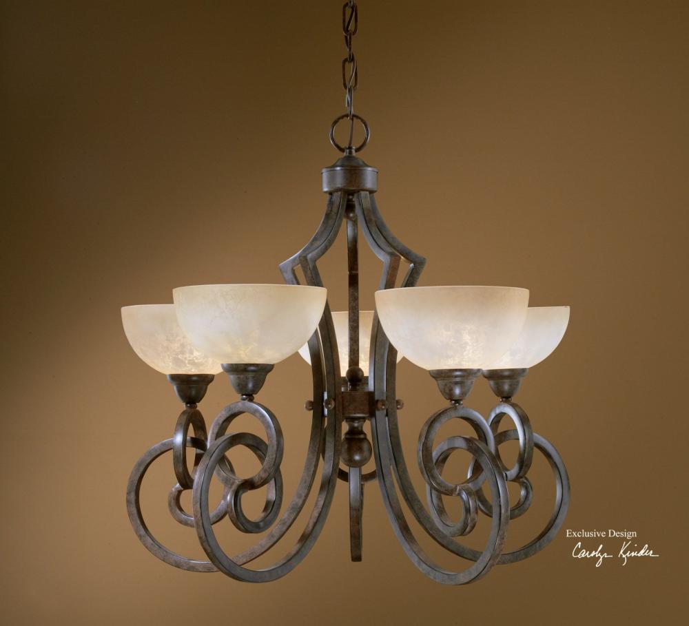 Five Light Distressed Chestnut Brown Up Chandelier